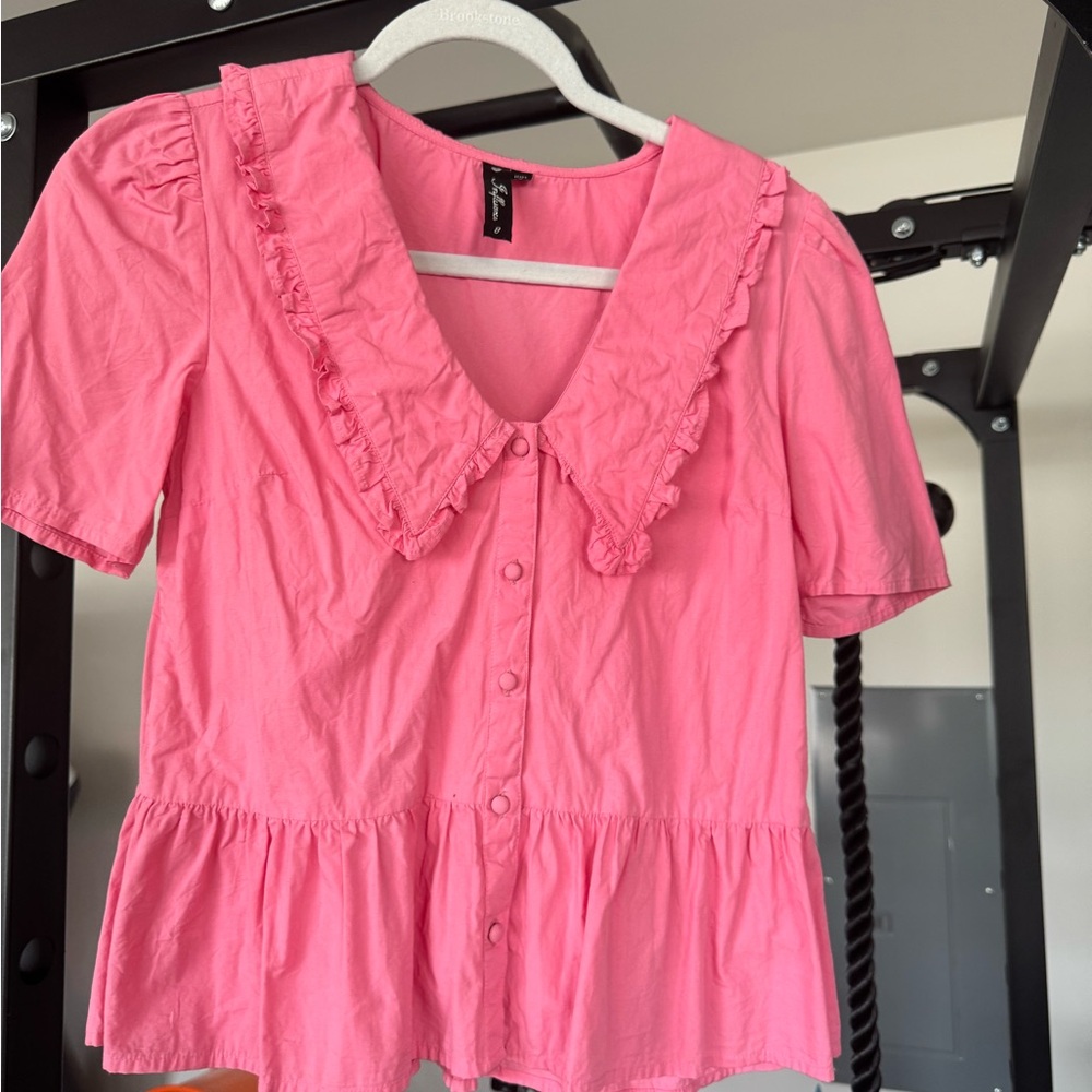 ASOS Pink Ruffle Collar Blouse